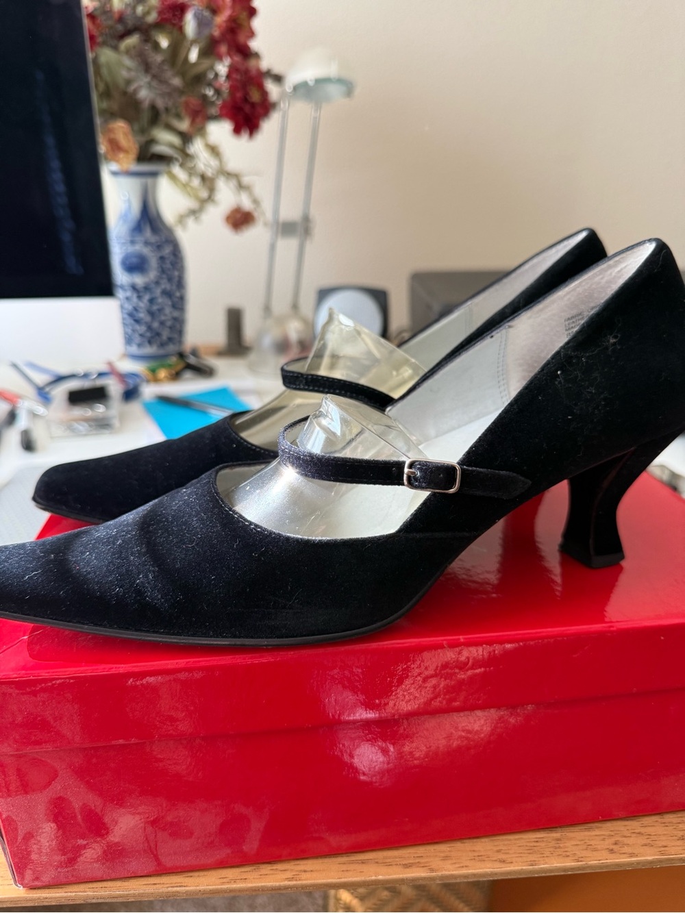Anne Klein Black Mary Jane Heels with Suede-Look Upper